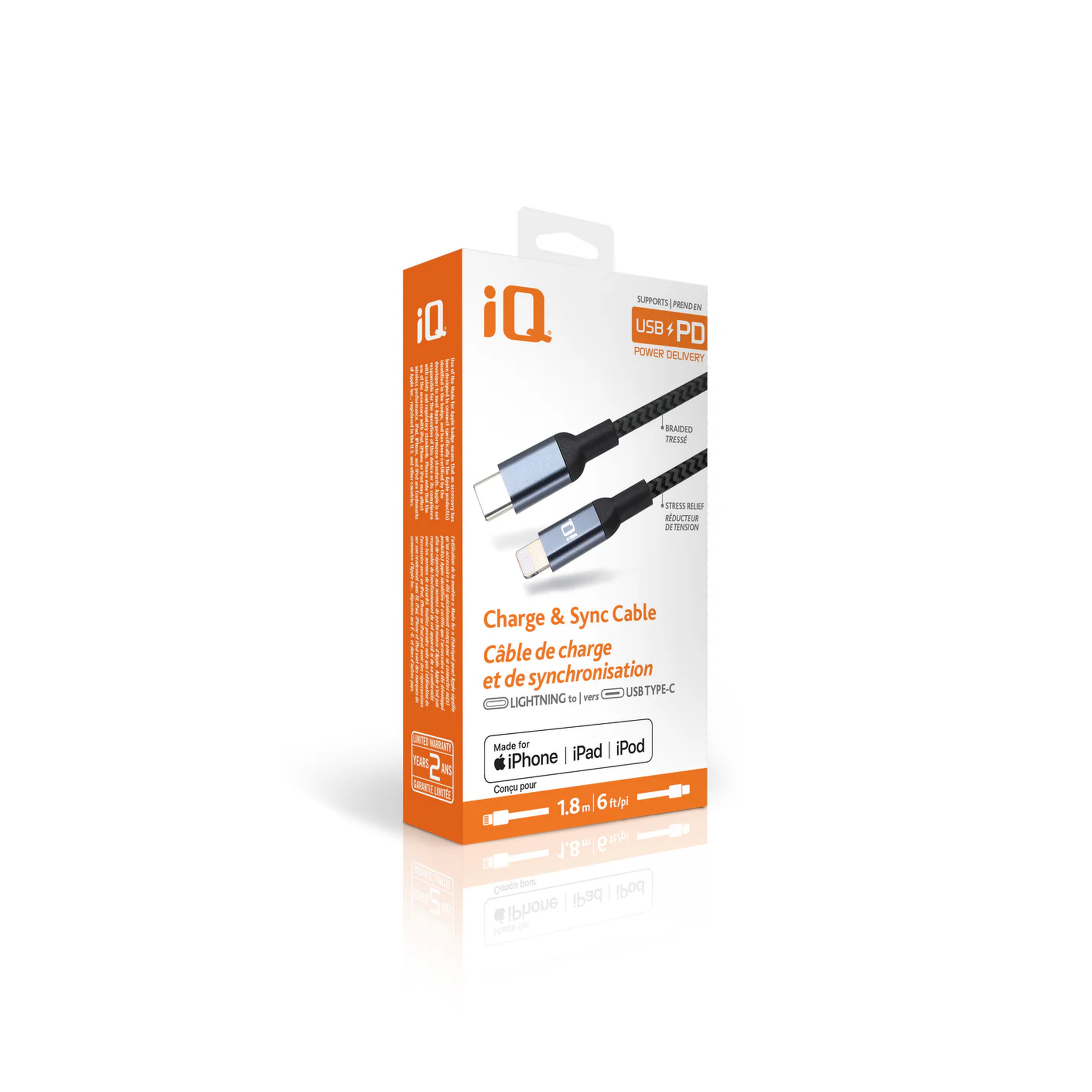 iQ USB Type-C to Lightning Braided Cable - 1.8 Meter
