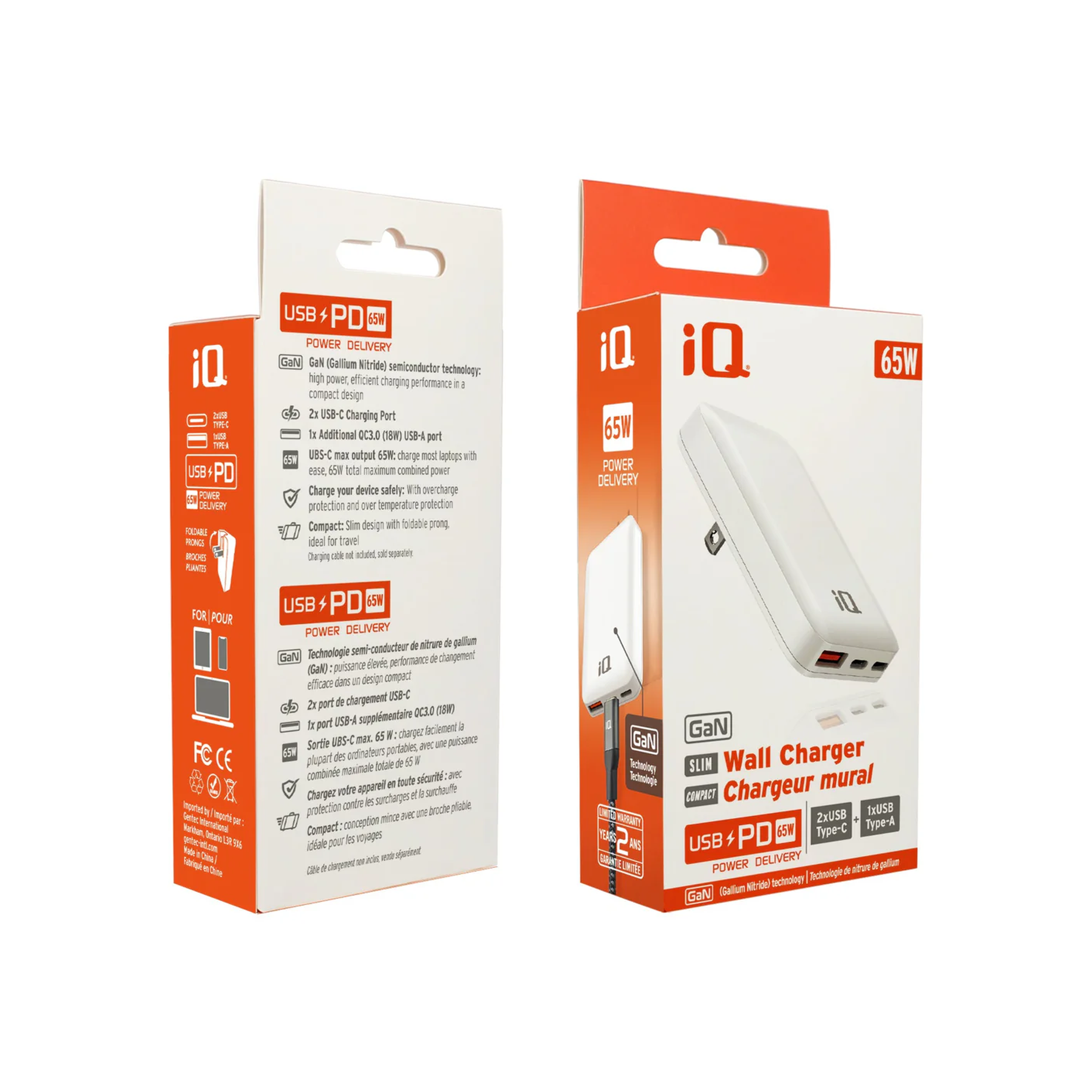 iQ 65W PD Slim Wall Charger with 2 Type C & 1 Type A