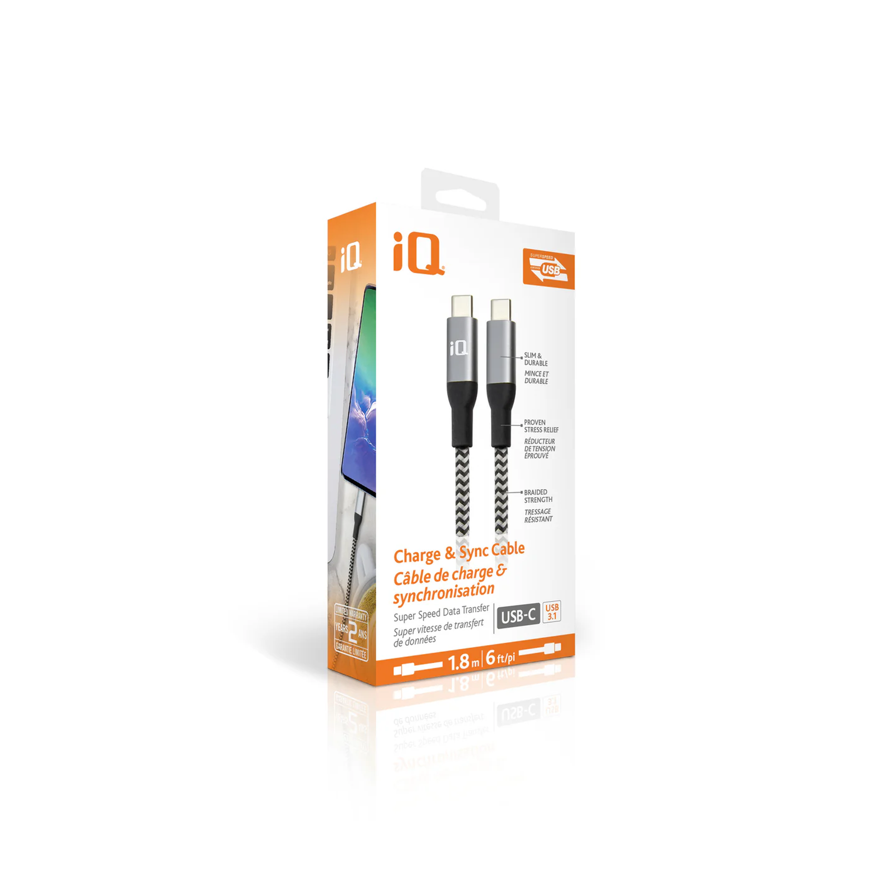 iQ USB Type-C to Type-C Cable - Braided - 1.8m/6ft