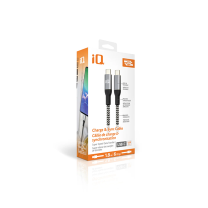 iQ USB Type-C to Type-C Cable - Braided - 1.8m/6ft