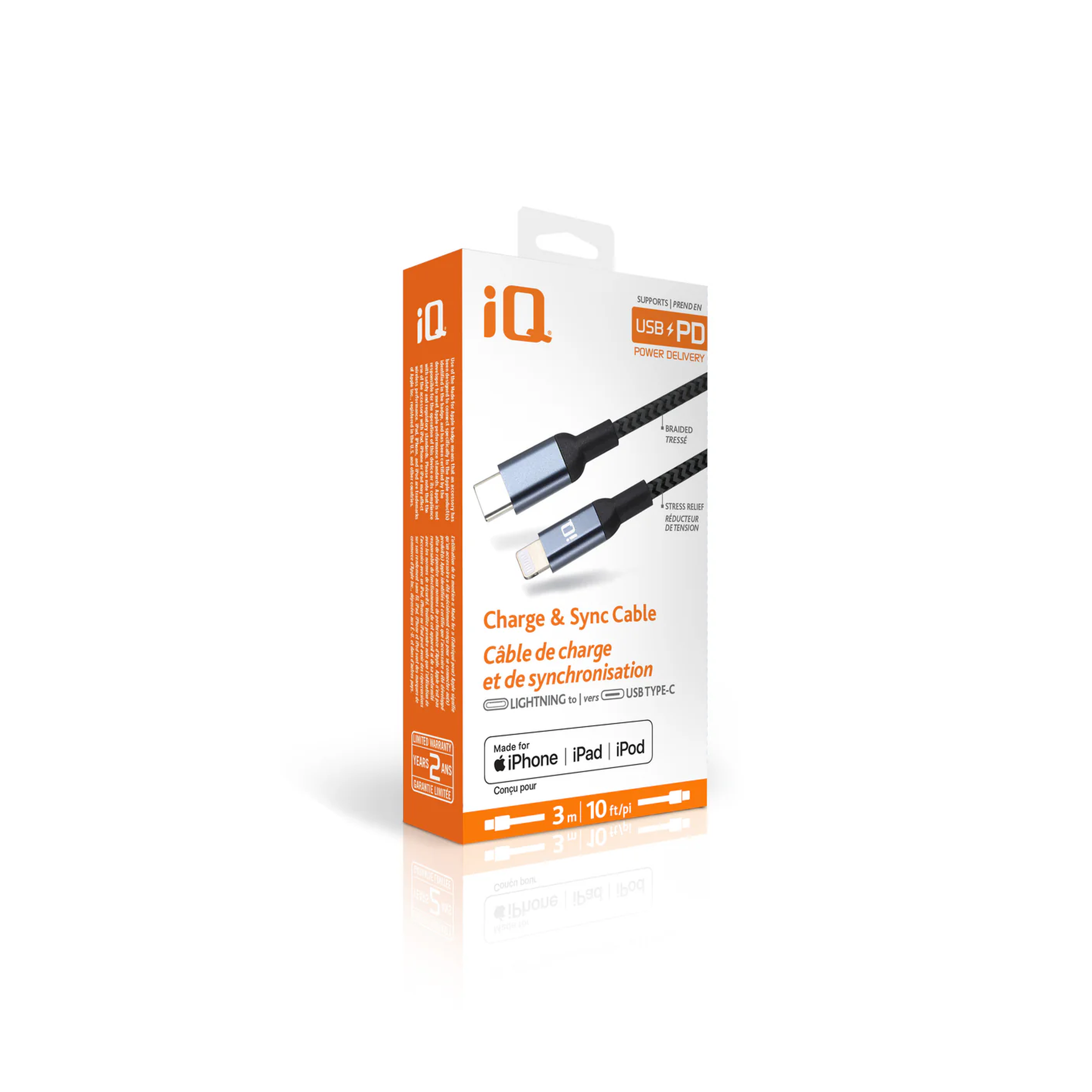 iQ USB Type-C to Lightning Braided Cable - 3 Meter