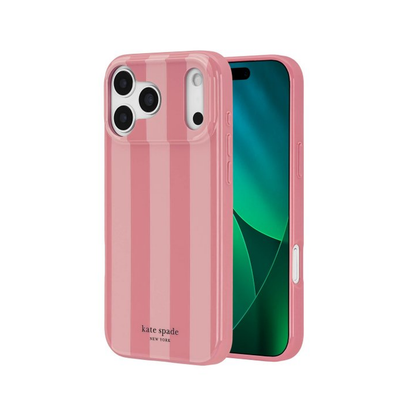 iPhone 18 Pro Kate Spade MagSafe Case - Bold Stripe Rose Coral