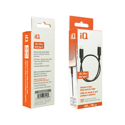 iQ Type-C to Type-C Grab and Go Cable - 0.45m/18in
