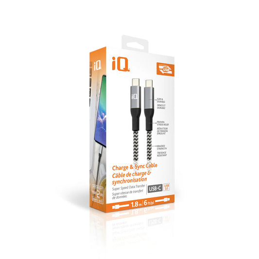 iQ USB Type-C to Type-C Cable - Braided - 1.8m/6ft