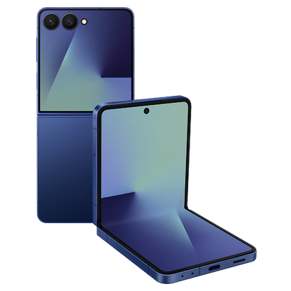 Multiple views of a blue Galaxy Z Flip7