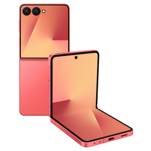 Multiple views of a red Galaxy Z Flip7
