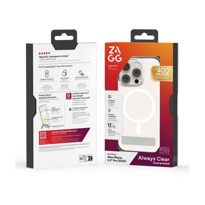iPhone 16 Pro Zagg Crystal Palace Snap Kickstand Case - Clear